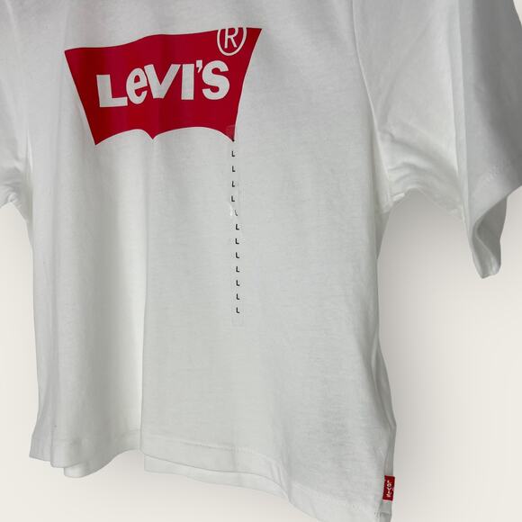 Levi;s Crop Tee T Shirt Top | White | Large Short Sleeve Boxy Big Girls Classic - Picture 3 of 6